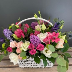 Colorful flowers in a basket