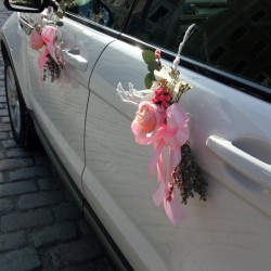 Rozā ziedu kāzu auto dekori