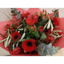 Red tulips with anemones
