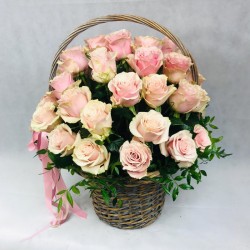 Flower basket with pink roses