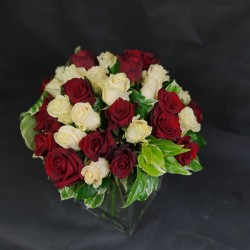 Bouquet of white and red roses