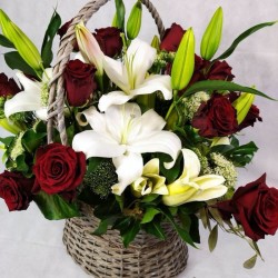 Flower basket with lilies