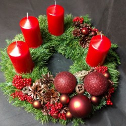 Advent wreath with a red...